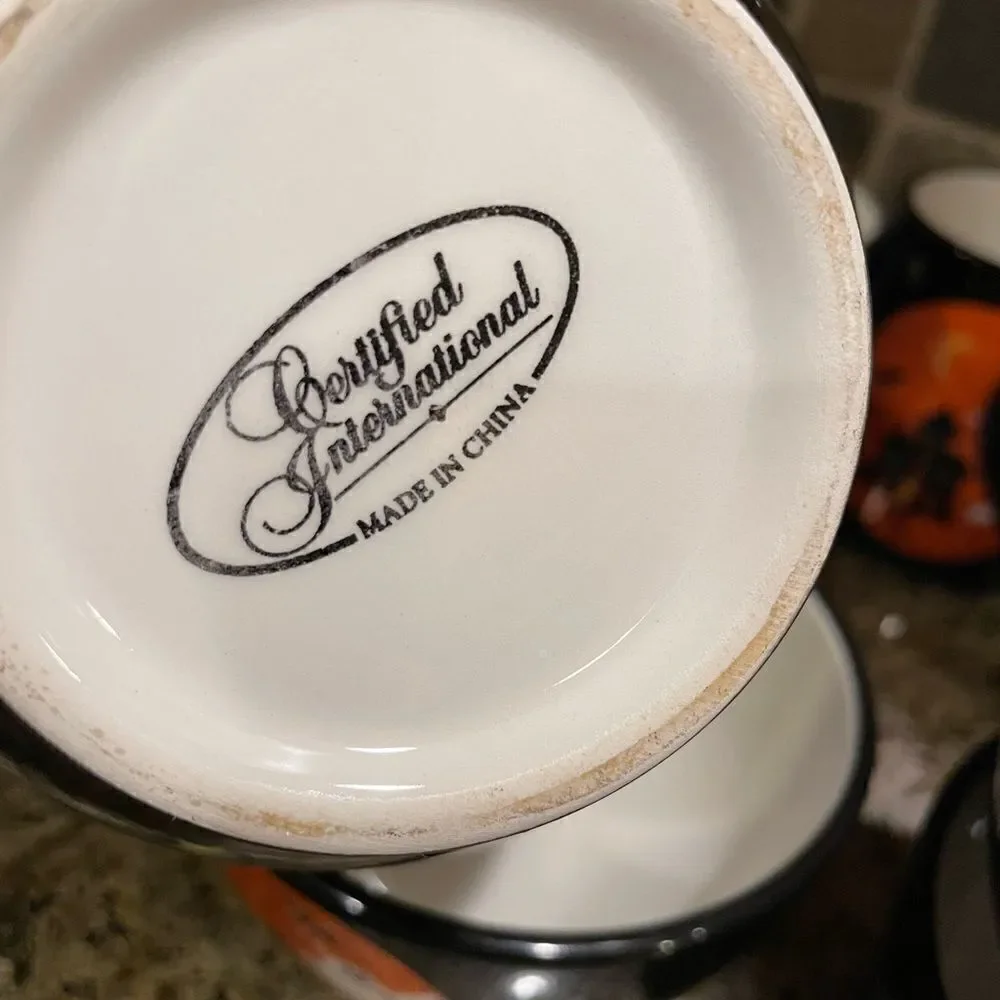 Certified International Halloween Vintage Bowls and Mug Set of 8!!
